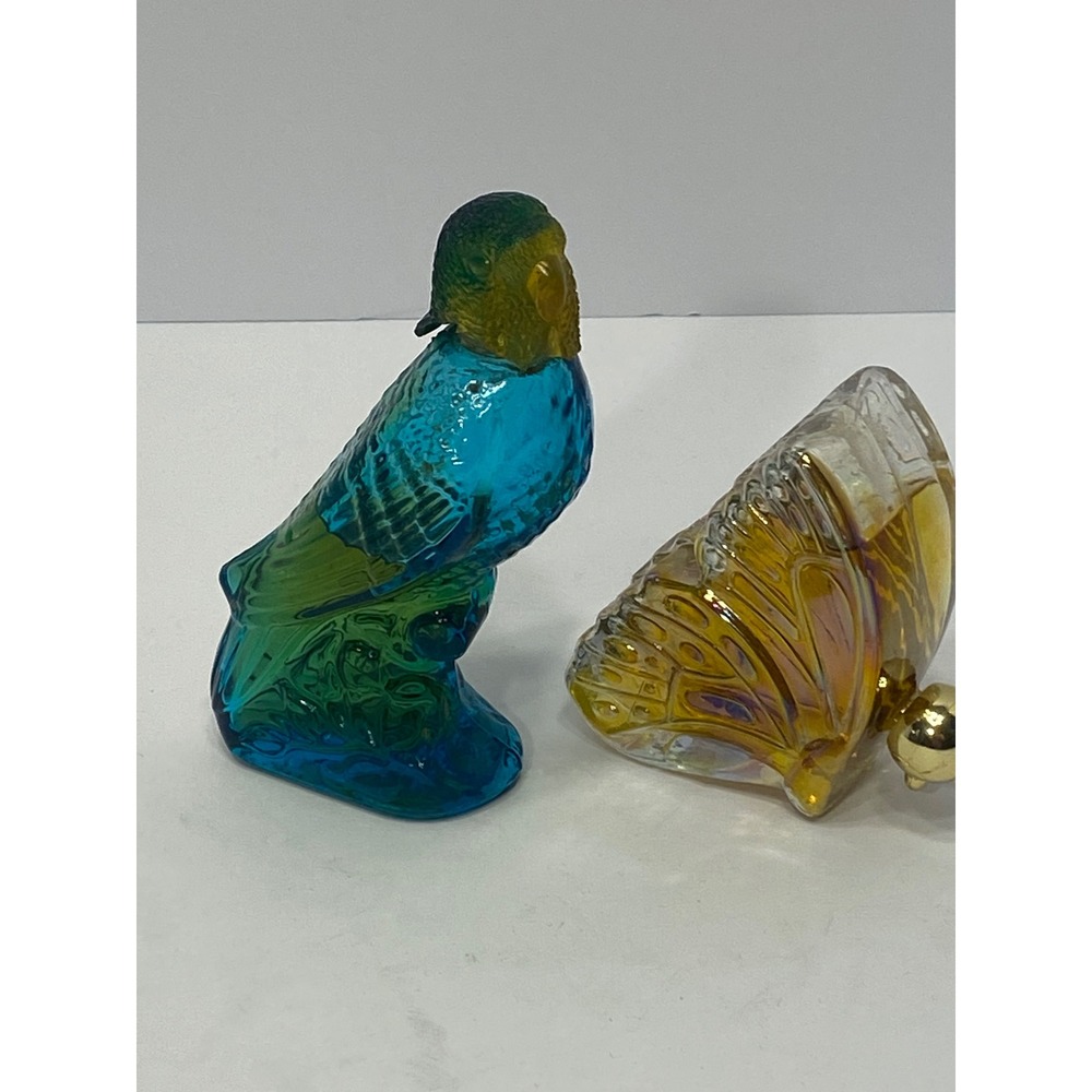 Avon Perfume Decanter Set Parakeet Butterfly Glass Vintage